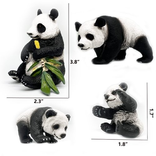 Gemini&Genius Panda Animal Toys, Panda Figurines Toy Set for Kids, Zoo Animal Toy Figures Family Set with Bamboo & Baby Pandas, Birthday Cake Topper & Party Decor (4Pcs)