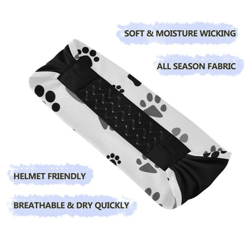 OTVEE Black Gray Dog Paw Print Headband for Women, Elastic Headwraps Hair Band Sweatband