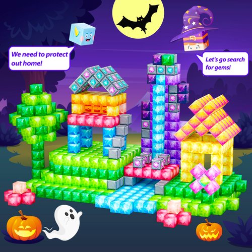 SILYMOLY Magnetic Blocks, Jewel Adventures Theme, Magnetic Building Cubes, Gemstone Magnetic Building Blocks Boys & Girls Toys Age 3-5 4-8,Sensory Toy Gift for Kids, 1.2 Inches, Christmas Toy Gifts