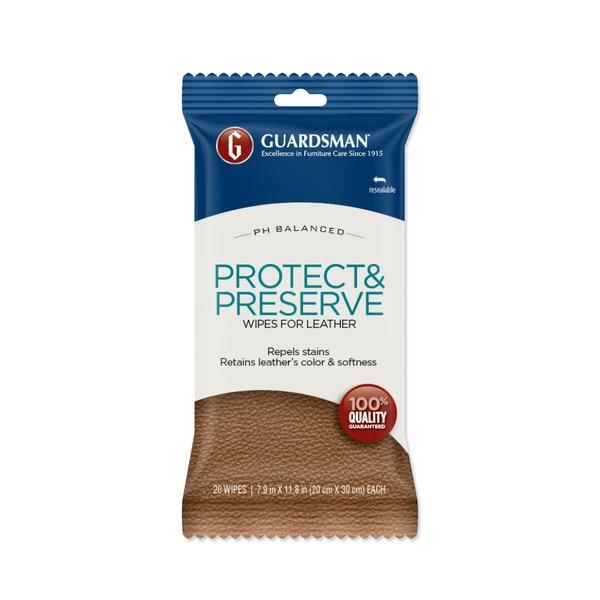 Guardsman Protect & Preserve Leather Protector for Leather Furniture & Car Interiors, Small Leather Goods and Leather Shoe Cleaner, Wipes 20 Count