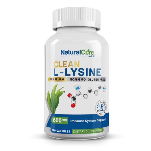 Natural Cure Labs Clean L-Lysine 600mg, 120 Capsules | Vegan, Non-GMO, & Gluten Free