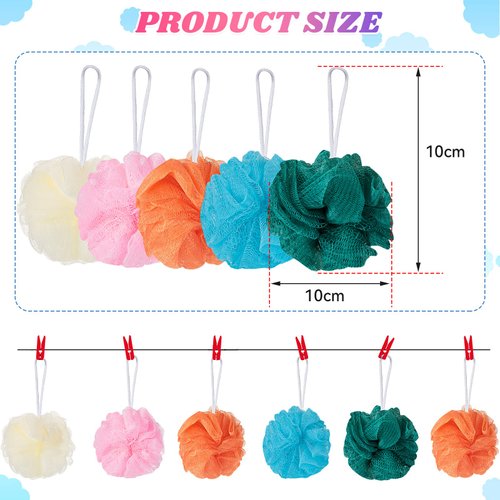 Set of 20 Bath Shower Loofah Sponge Pouf 20g Bath Sponge Mesh Exfoliating Body Scrubber Shower Puff Ball for Women Men Kids Travel Body Wash Exfoliator, 4 Inch, Pink, Beige, Blue, Dark Green, Orange