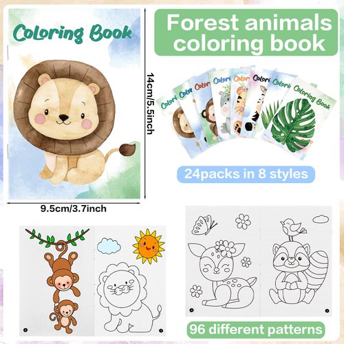 Jutom 24 Pcs Safari Jungle Animals Party Favors Coloring Books Bulk for Kids Adults Gifts Mini DIY Art Drawing Book for Home School Classroom Activity Jungle Party Supplies