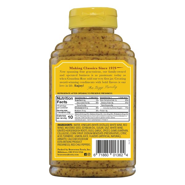 Beaver Deli Mustard, 12.5 Ounce Squeeze Bottle