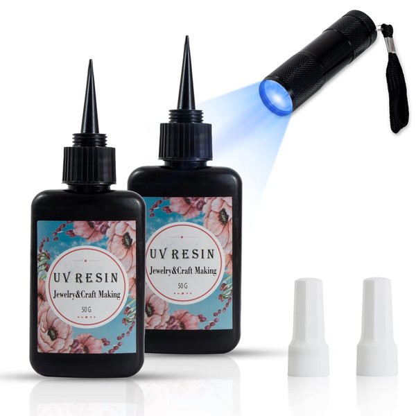 UV Resin Kit with Light-100g UV Resin with UV Flashlight,Crystal Clear Resin Glue for DIY Jewellery Making,UV Resin Kit for DIY Beginners Introductory Jewellery Making Resin Kit