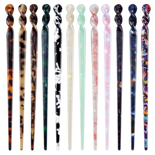 ODDIER 12 Pieces Acetate Hair Sticks Vintage Hair chopsticks, tortoise shell hair pin Leopard Print Hair Pins, Hair Styling Accessories for Women and Girls