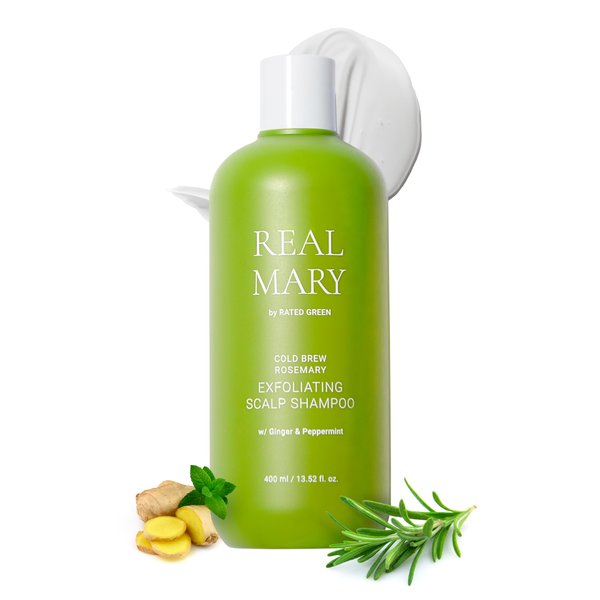 RATED GREEN REAL MARY Exfoliating Scalp Shampoo - Rosemary Scalp Scrub & Hair Shampoo | Gentle Scalp Moisturizer & Dry Scalp Shampoo | Itchy Scalp Shampoo Organic Rosemary Hair Shampoo 13.52 fl oz
