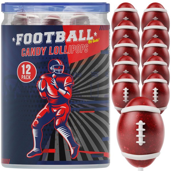 Football Lollipops 12pk- Raspberry Football Candy For Football Party Favors & Football Party Supplies - Football Suckers & Football Treats Ideal Football Food - Football Snacks For Sports Party Favors