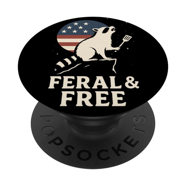 Feral and Free Funny 4th of July Raccoon PopSockets Adhesive PopGrip