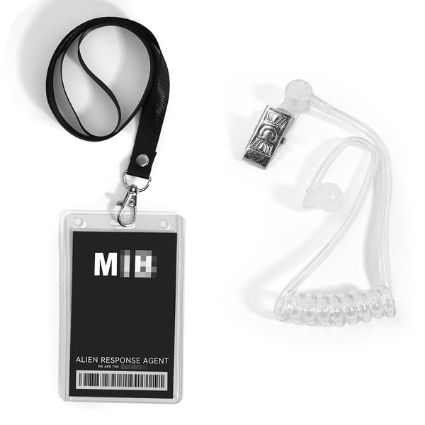Agent Costume Set, Black Novelty ID Badge Props for Men in Cosplay, Spy Detective Party Favors Secret Agent ID Card Holder with Spy Earpiece for Halloween Party Supplies
