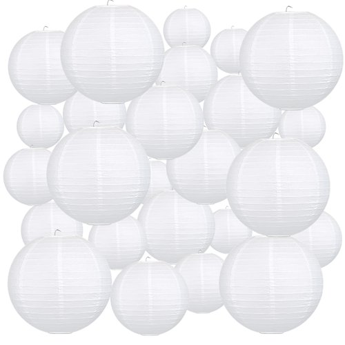 KaTiSeMo 24Pcs White Paper Lanterns Assorted Sizes (6" 8" 10" 12"), Round Chinese Japanese Hanging Paper Lanterns for Home Decor, Restaurant, Church, Wedding, Birthday, Christmas, Party Decorations