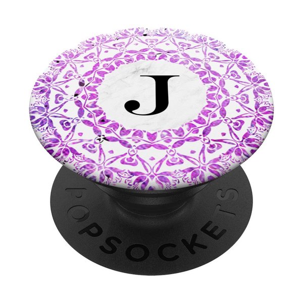 Cell Phone Pop Up Grip Holder,Monogram Mandala White Pink J PopSockets Grip and Stand for Phones and Tablets