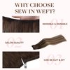 GOO GOO Sew in Hair Extensions Real Human Hair, Weft Hair Extensions Human Hair, 4/27/4 Balayage Chocolate Brown to Caramel Blonde 22 Inch-110g, Weft Bundles Straight Silky Remy Hair