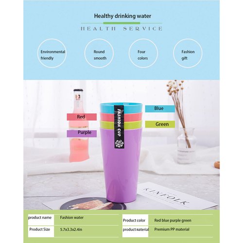 4 PCS Plastic Reusable Drinking Cup, BPA Free Stackable Water Tumblers, Dishwasher Safe Cups, Assorted Colored Cups - Great Plastic Cups for Kids - Party & Picnic Party Kitchen Unbreakable