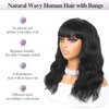 Lady Hanne Human Hair Wigs Natural Wave Human Hair Wig with Bangs for Black Women 16 inches None Lace Front Wear and Go Glueless Human Hair Wig