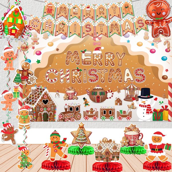 Gingerbread Christmas Decorations Christmas Gingerbread Decorations Gingerbread Banner Gingerbread Backdrop with Gingerbread Balloons for Gingerbread Party Decorations