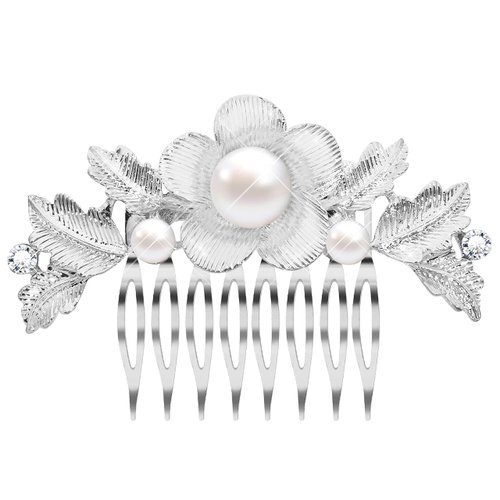 Women's Flower Bride Handmade Wedding Hair Comb with Pearl Hair Accessories Art Deco Floral Bridal Side Combs Headpiece for Women, Brides Hair Accessories/Gift Box