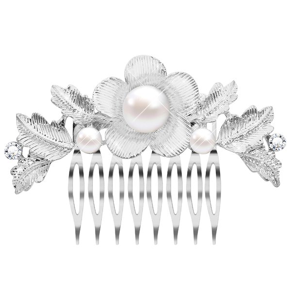 Women's Flower Bride Handmade Wedding Hair Comb with Pearl Hair Accessories Art Deco Floral Bridal Side Combs Headpiece for Women, Brides Hair Accessories/Gift Box