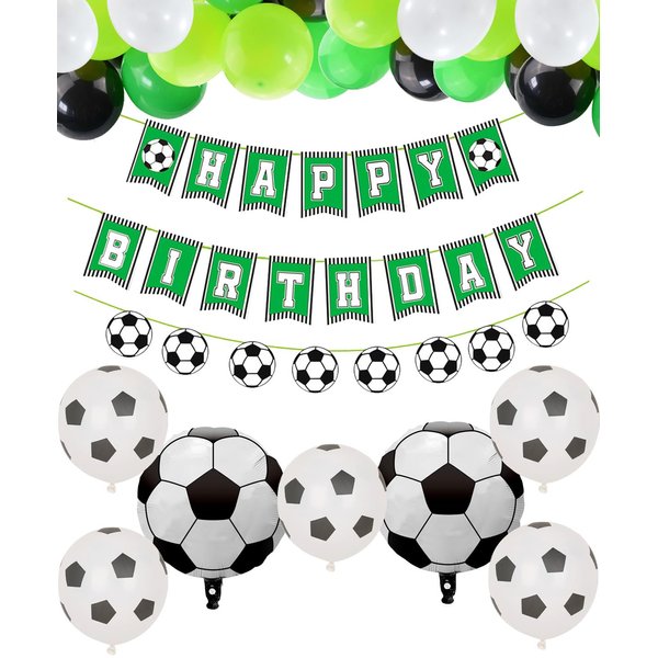 Soccer Party Supplies Soccer Happy Birthday Banners and 47 Pcs Soccer Theme Balloons for Kids, Boys, Soccer Fans Birthday Party