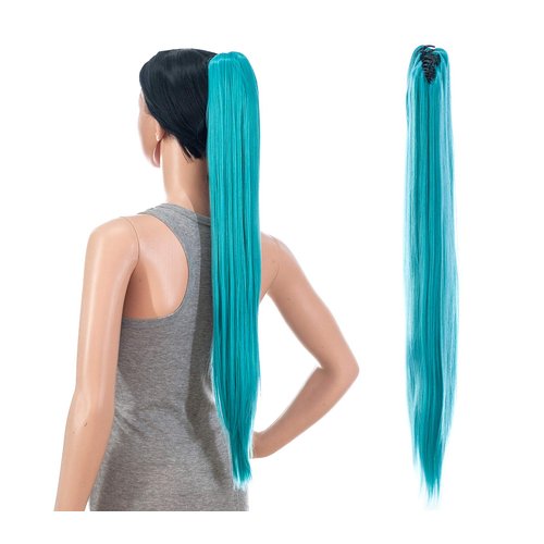 SWACC 28-Inch Long Straight Claw Clip Ponytail Extensions Synthetic Hair Extensions Ponytail Jaw Clip Hair Pieces for Women (Teal Blue)