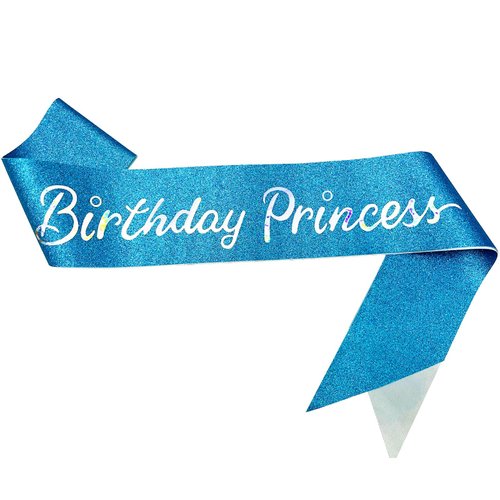 NAUXIUDSJS Birthday Sash for Women, Birthday Princess Glitter Blue Sash with Multi color Foil, Party Favors Supplies for 18th 21st 30th 40th 50th 60th 70th 80th or Any Bday Party,Blue