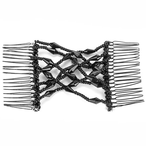 Women Girl Magic Easy Hair Beads Slide Stretchy Comb Clip Stretchable Hairpin, Beads Hair Combs Magic Elastic Hair Clips Stretchy Hair Comb Double Clips for Women Girls Hair