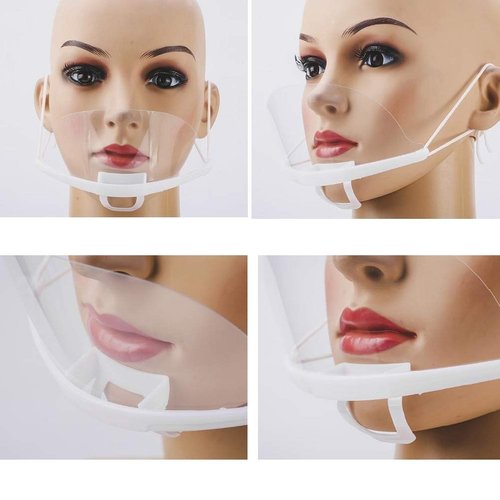 Reusable Plastic Clear Mask 10PCS Professional Transparent Sanitary Cover Anti-Fog Face Shield Nose Mouth Cover Open Face Guard for Restaurants, Food Truck, Hotels, Mall, Beauty salons, Barber Shops