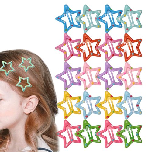 20PCS Polka Dot Star Hair Clips, Assorted Color Hair Clips, Cute Snap Hair Clips, Pentagram Star Hairpins, Metal Hair Barrettes, Kawaii Hair Accessories, Y2K Hair Accessories for Women