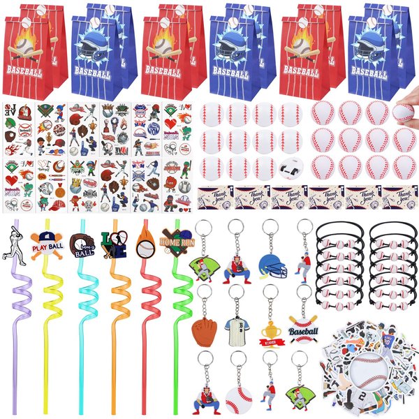 Gifts2U Baseball Party Favors Supplies, 146 Pcs Baseball Themed Goodie Bags Stuffers with Bracelets, Tattoos, Stickers, Mini Ball and Cars Toys, Gifts Bulk for Team Kids Birthday Party.