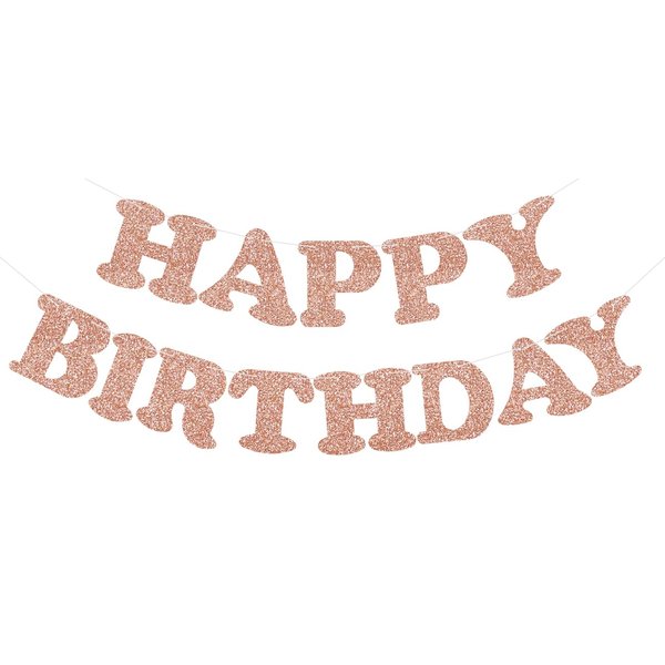 Rose Gold Happy Birthday Banner - NO DIY -Rose Gold Glitter Birthday Party Banner - Pre-Strung -Rose Gold Birthday Garland Ready to Use Rose Gold Birthday Party Decorations & Decor