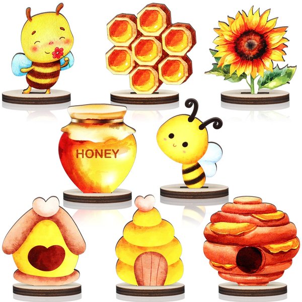 16 Pieces Bee Honeycomb Party Decorations Honey Bee Table Centerpiece DIY Wood Bee Table Decor for Baby Shower Birthday Party Supplies