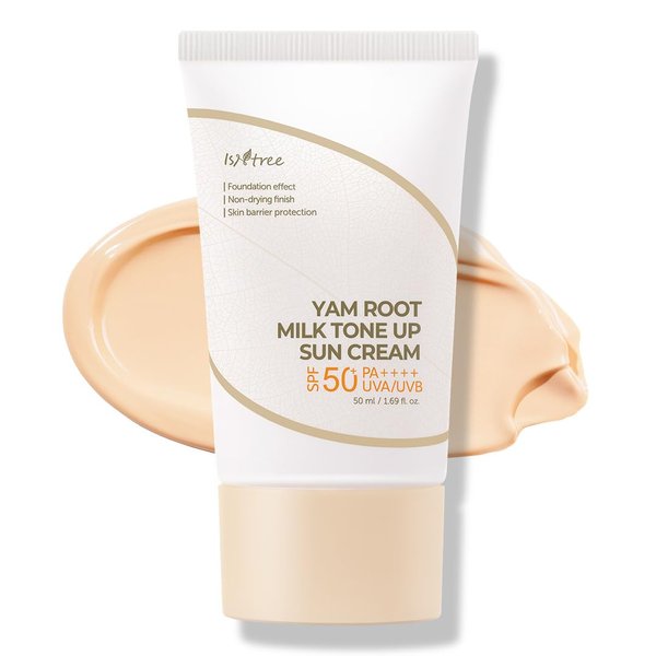 ISNTREE Yam Root Milk Tone Up Sun Cream 50ml, 1.69 fl.oz | Moisturizing tinted SPF50+ PA++++ | Natural Coverage | Vegan skincare | Korean skin care