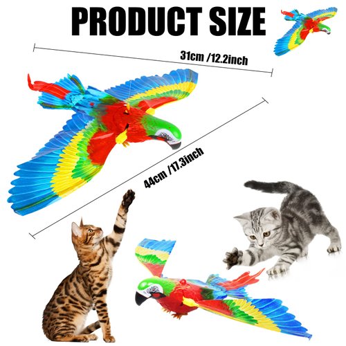 LOMIMOS Simulation Bird Cat Toy, Interactive Hanging Spinning Electric Toy Bird for Cats Indoor Ceiling Kitten Play Chase Exercise Eliminating Boredom(Parrot)
