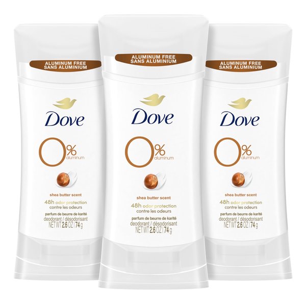 Dove Deodorant Stick Shea Butter 3 Count Non-irritating Deodorant for Underarm Care Kindest Aluminum Free Deodorant 2.6 oz