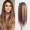 Aprilhair Pre-plucked Ombre #4/27 Brown Honey Blonde Highlight Lace Front Wigs Straight Glueless 150% Density Brazilian Virgin Human Hair (22 INCH, 4/27 Lace Front Wig)