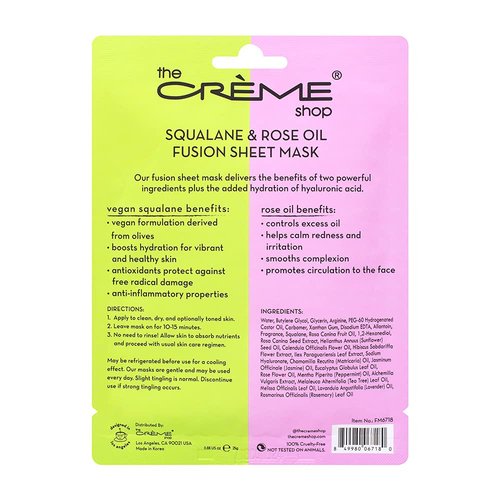The Crème Shop Rose & Squalane Fusion Sheet Mask, Korean Sheet Mask, Rose Face Mask with Vegan Squalane and Hyaluronic Acid, Face Mask Sheet for Sensitive Skin (5 Pack)