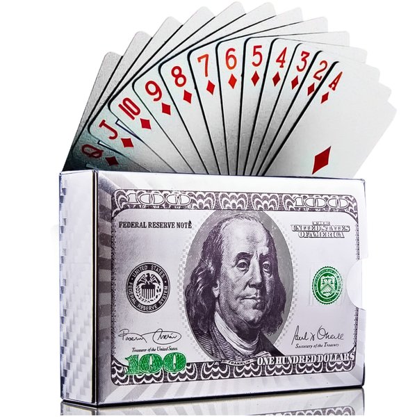 Magic Kiss Waterproof Gold and Silver Foil Poker Playing Cards, Deck of Plastic Playing Cards Gift (Silver 1 Deck)