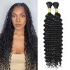 Human Braiding Hair Deep Wave Bulk Human Hair for Braiding 20Inch No Weft 100g (2Bundles-1Pack) 100% Brazilian Virgin Human Hair Extensions Bulk Curly Human Hair for Boho Braids Natural Black