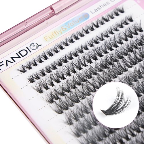 FANDIQ Cluster Lashes Extension Kit,200PCS Individual Eyelash Extension Kit 8-16MIX Fluffy DIY Lash Clusters D Curl Wisper Lashes Kit with Lash Bond and Seal Lash Tweezers for Self Use(40D)
