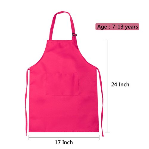 Yaomiao 4 Pieces Kids Apron with Pocket Children Adjustable Chef Apron for Cooking Baking Painting (Rose red, Yellow, Blue, Purple M for 7-13 Age)