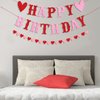 PTFNY Glitter Happy Birthday Banner for Valentine's Day Red Pink Glittery Valentines Day Happy Birthday Garland Banner and Heart Garland Valentines Themed Birthday Party Decorations for Wall