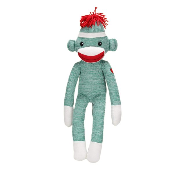 Plushland Adorable Green Sock Monkey, The Original Traditional Hand Knitted Stuffed Animal Toy Gift-for Babies, Teens, Girls and Boys Baby Doll Present Puppet 20 Inches