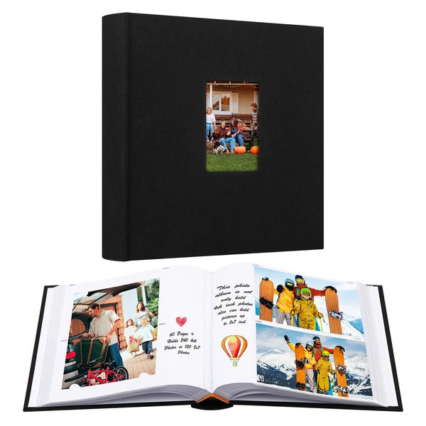Aevdor 4x6 Photo Album with Writing Space Holds 240 4x6 photos or 120 5x7 Photos, Linen Cover Acid Free Pages 4x6 Photo Book, Photo Album 4x6 5x7 with Memo for Family Wedding Baby Kid Pictures, Black