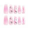 Nail Apparel Y2K Long Coffin Cute Kawaii Press on Nails 3D Cartoon Pink Glitter Rhinestone Heart Pearl Bow Long Ballet Trapezoid Fake Nails 24Pcs (Jelly Pink Kitty 3D Heart)
