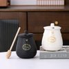 Kosmeey Ceramic Honey Jar with Wooden Honey Dipper-Honey Pot with Dipper- Honey Jar with Stand, Great Bee Decor- Farmhouse Kitchen Decor (Honey Jar-White)