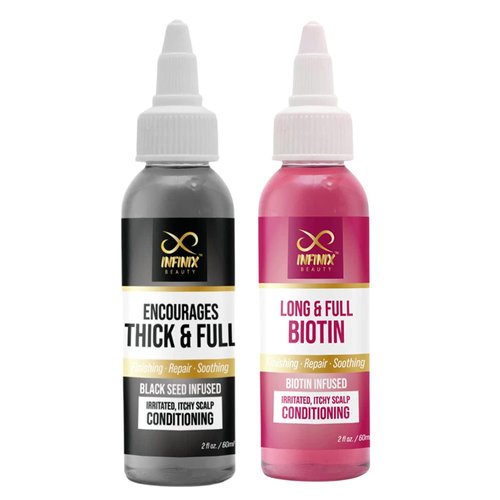 Infinix Scalp & Hair Treatment Pack-Black Seed Oil-Thick and Full & Biotin Infused-Finishing, Repair and Soothing - For irritated, Itchy Scalp - For Hair growth - Pack of 2