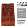 Clip in Hair Extensions Real Human Hair, Auburn Hair Extensions Clip in Straight Human Hair, 7 Pcs 70G Double Weft Silky Human Hair Clip in Extensions for Women #135 20 Inch