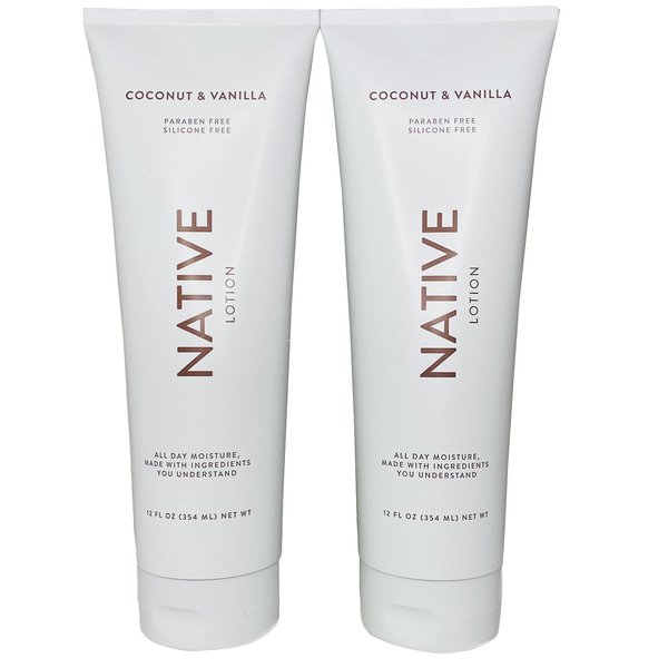 Native Lotion for Women, Men | Sulfate Free, Paraben Free, Dye Free, with Naturally Derived Clean Ingredients Leaving Skin Soft and Hydrating, 12 oz, 2 Pack (Coconut & Vanilla)