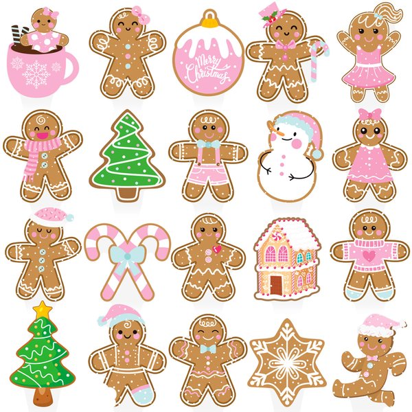 Gingerbread Cupcake Toppers Christmas Gingerbread Man Party Decorations Gingerbread Theme Cupcake Picks Gingerbread Man Cake Topper Decorations for Girls Xmas Baby Shower Birthday Party Supplies