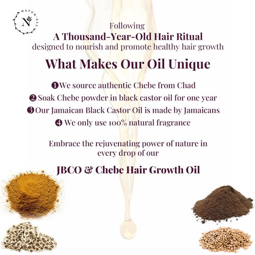 NaturAll 100% Natural Chebe & Jamaican Black Castor Oil for Hair and Scalp – Authentic Chebe Oil(from Chad) to Stimulate Hair Growth - 3.38 Oz Hair Oil with Controlled Drip Nozzle for Easy Application